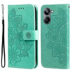 Per Realme 10 4G Global Custodia per telefono in pelle goffrata con fiori a 7 petali (verde)