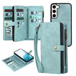 Per Samsung Galaxy S22 5G Portafoglio con cerniera Custodia staccabile in pelle MagSafe (blu)