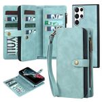 Per Samsung Galaxy S22 Ultra 5G Portafoglio con cerniera Custodia staccabile in pelle MagSafe (blu)