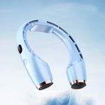 Ventilatore a collo appeso senza foglie con raffreddamento a vento grande di ricarica USB (blu)