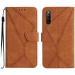 Custodia per telefono in pelle goffrata con cuciture per Sony Xperia 10 IV (marrone)