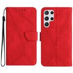 Custodia in pelle goffrata con cuciture per Samsung Galaxy S22 Ultra 5G (rossa)