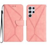 Per Samsung Galaxy S22 Ultra 5G Custodia in pelle goffrata con cuciture (rosa)
