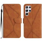 Custodia in pelle goffrata con cuciture per Samsung Galaxy S22 Ultra 5G (marrone)