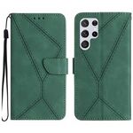 Custodia in pelle goffrata con cuciture per Samsung Galaxy S22 Ultra 5G (verde)
