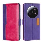 Per Xiaomi 13 Ultra 5G Custodia per telefono in pelle con fibbia laterale a contrasto di colore (viola + rosa rossa)