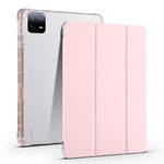 Per Xiaomi Pad 6/6 Pro Custodia per tablet in pelle TPU trasparente a 3 pieghe con slot per penna (rosa sabbia)