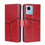 Per Realme C30s Custodia per telefono orizzontale in pelle con cuciture geometriche (rosso)