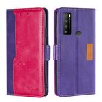 Per TCL 30XL 2022 Custodia per telefono in pelle con fibbia laterale a contrasto di colore (viola + rosa rossa)