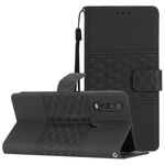 Per Motorola Moto One Action Custodia in pelle con pelle goffrata Diamond Feel con cordino (nero)