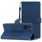 Per OPPO A76 / A36 / A96 Custodia per telefono in pelle con effetto pelle goffrata diamante con cordino (blu scuro)