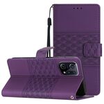 Per OPPO Find X5 Custodia per telefono in pelle con pelle goffrata Diamond Embossed con cordino (viola)