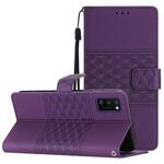 Per Samsung Galaxy A41 Custodia per telefono in pelle con effetto pelle goffrata a diamante con cordino (viola)