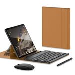 Custodia in pelle per tastiera Bluetooth con regolazione dell'ingranaggio GKK Google Pixel Fold con penna (marrone)