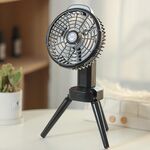 Ventola di ricarica USB da campeggio all'aperto Ventilatore a testa oscillante con luce a LED per treppiede (nero)