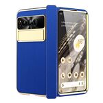 Per Google Pixel Fold Custodia per telefono pieghevole galvanica modello Litchi con cerniera (blu reale)