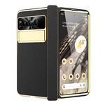 Per Google Pixel Fold Custodia per telefono pieghevole galvanica modello Litchi con cerniera (nero)
