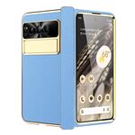 Per Google Pixel Fold Custodia per telefono pieghevole galvanica modello Litchi con cerniera (blu)