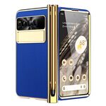 Per Google Pixel Fold Custodia per telefono pieghevole con motivo litchi galvanico per penna con stilo (blu reale)