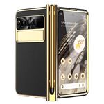 Per Google Pixel Fold Custodia per telefono pieghevole con motivo a litchi placcatura elettrolitica con stilo (nero)