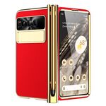 Per Google Pixel Fold Litchi Pattern Custodia per telefono pieghevole con slot per penna galvanica con stilo (rosso)