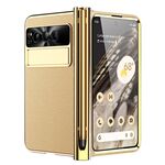 Per Google Pixel Fold Custodia per telefono pieghevole con motivo litchi galvanico per penna con stilo (oro)