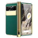 Per Google Pixel Fold Litchi Pattern Custodia per telefono pieghevole con slot per penna galvanica con stilo (verde)