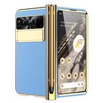 Per Google Pixel Fold Custodia per telefono pieghevole con motivo litchi galvanico per penna con stilo (blu)