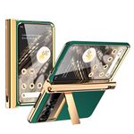 Per Google Pixel Fold Modello Litchi Galvanotecnica Slot per penna Doppia cerniera Custodia per telefono pieghevole con stilo (verde)