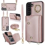 Per Samsung Galaxy S22+ 5G Custodia per cellulare con cerniera con doppio cordino (oro rosa)