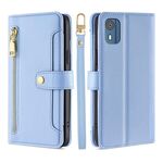 Per Nokia C02 TA-1522 Lite Custodia per telefono in pelle a portafoglio con cerniera a forma di pecora (blu)