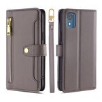 Per Nokia C02 TA-1522 Lite Custodia per telefono in pelle a portafoglio con cerniera a forma di pecora (grigio)