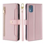 Per Nokia C02 TA-1522 Lite Custodia per telefono in pelle a portafoglio con cerniera a forma di pecora (rosa)