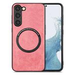Per Samsung Galaxy S22 5G Custodia per telefono con cover posteriore in pelle tinta unita (rosa)