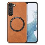 Per Samsung Galaxy S22 + 5G Custodia per telefono con cover posteriore in pelle tinta unita (marrone)