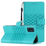 Per Samsung Galaxy A71 Custodia per telefono in pelle con effetto pelle goffrata a diamante con cordino (blu)