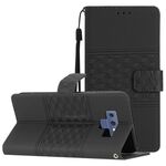 Per Samsung Galaxy Note9 Custodia per telefono in pelle con effetto pelle goffrata a diamante con cordino (nero)