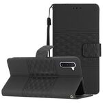 Per Samsung Galaxy Note10 Custodia per telefono in pelle con effetto pelle goffrata con diamante con cordino (nero)