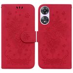 Per OPPO A58 Custodia per cellulare in pelle goffrata farfalla rosa (rossa)