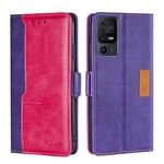 Per TCL 40 SE Custodia per telefono in pelle con fibbia laterale a contrasto di colore (viola + rosa rossa)