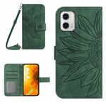 Per Motorola Moto G73 5G HT04 Skin Feel Custodia per cellulare in pelle goffrata Sun Flower con cordino (verde)