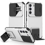 Per Samsung Galaxy S22 5G Supporto stereoscopico Custodia per telefono scorrevole Camshield (bianca)