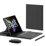 Per Samsung Galaxy Z Fold5 Custodia in pelle per tastiera Bluetooth con regolazione dell'ingranaggio GKK con penna + tastiera + mouse + custodia (fibra di carbonio)