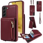 Per Samsung Galaxy S22 + 5G Crossbody Lanyard Zipper Wallet Custodia in pelle per telefono (vino rosso)