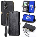 Custodia per telefono in pelle con fibbia laterale per ASUS Zenfone 9 con cerniera geometrica (nero)