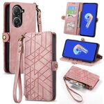 Custodia per telefono in pelle con fibbia laterale per ASUS Zenfone 10 con cerniera geometrica (rosa)