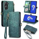 Custodia per telefono in pelle con fibbia laterale per ASUS Zenfone 10 con cerniera geometrica (verde)