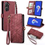 Custodia per cellulare in pelle con fibbia laterale per ASUS Zenfone 10 con cerniera geometrica (rosso)