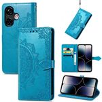 Per Ulefone Note 16 Pro Custodia in pelle goffrata fiore mandala (blu)