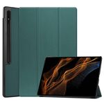 Per Samsung Galaxy Tab S9 Ultra Custer Custodia per tablet in pelle con supporto a 3 pieghe in puro colore (verde scuro)